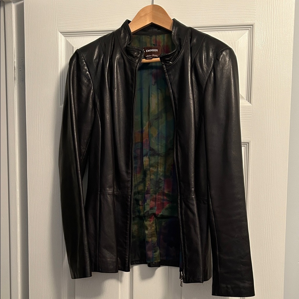 Danier Black Leather Jacket with Colorful Lining